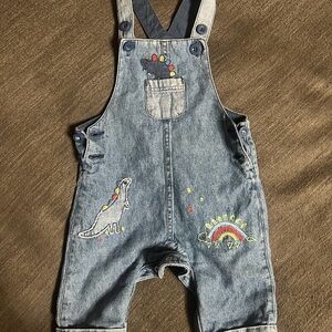 Next Baby Denim Overalls with Dinosaur Embroidery